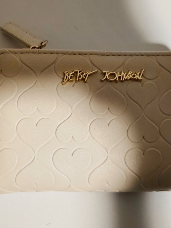 Betsey Johnson Handbags - Betsey Johnson Cream Embossed Heart Wristlet with Gold Logo